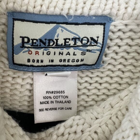 Pendleton Originals Women’s Cableknit Turtleneck Sweater Sz LG Cream 100% Cotton - Picture 3 of 11